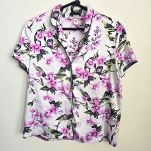 Victoria's Secret Pink Floral Satin Pajama Top Short Sleeve‎ Medium